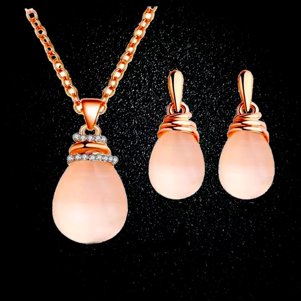 New Opal Water Drop Necklace& Earrings Jewelry Set
